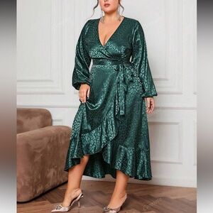 Elegant Green Wrap Dress